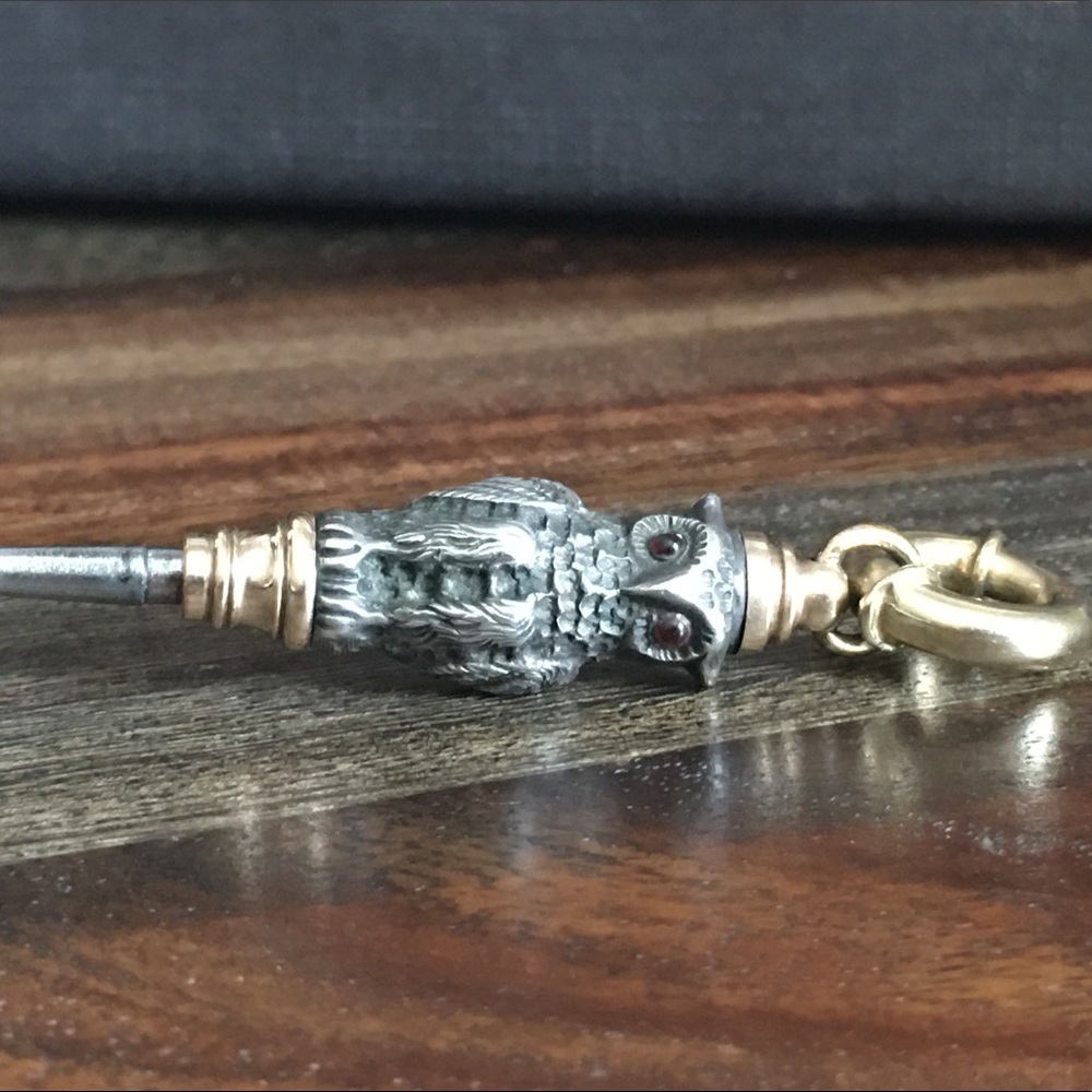 SOLD IN BUNDLE Antique Owl Watch Chain Key Fob 🦉 - Picture 4 of 6